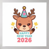 かわいい明るいトナカイ 新年ポスター 2026 ポスター (正面)