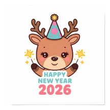 かわいい明るいトナカイ 新年ポスター 2026