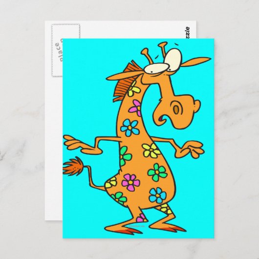 かわいい明るいヒッピーの花キリン漫画 ポストカード (正面/裏面)