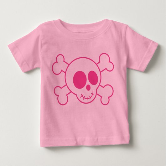 かわいい明るいピンクのスカルのTシャツ ベビーTシャツ (正面)