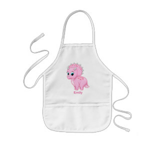 かわいい明るいピンクのトリケラトプスの恐竜 子供用エプロン