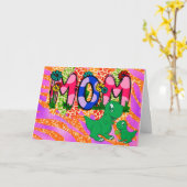 かわいい明るいママ恐竜の母の日の挨拶 カード (黄色い花)