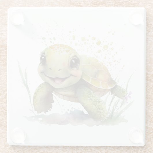 かわいい明るい亀のガラスのコースター ガラスコースター (裏面)