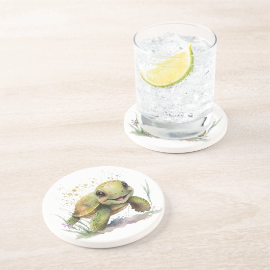 かわいい明るい亀の砂岩コースター コースター (側面)