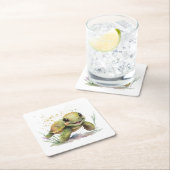 かわいい明るい亀の紙コースター スクエアペーパーコースター (インサイチュ)