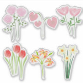 かわいい明るい水彩花 シール (正面)