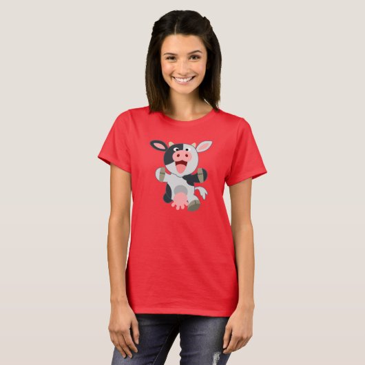 かわいい明るい漫画のカウウィメンズTシャツ Tシャツ (正面フル)