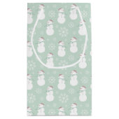 かわいい明るい緑のパターン雪だるまクリスマスパーティー スモールペーパーバッグ (裏面)