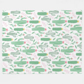 かわいい明るい緑の砂漠サボテンのパターン フリースブランケット (正面(横))