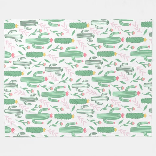 かわいい明るい緑の砂漠サボテンのパターン フリースブランケット (正面(横))