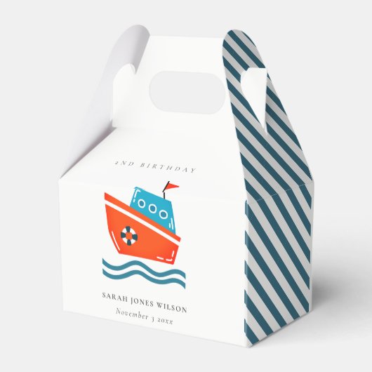 かわいい明るい航海のキッズボート任意の年齢誕生日 フェイバーボックス (裏面サイド)