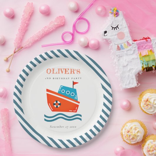 かわいい明るい航海のキッズボート任意の年齢誕生日 ペーパープレート (パーティー)
