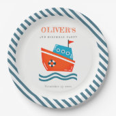 かわいい明るい航海のキッズボート任意の年齢誕生日 ペーパープレート (正面)