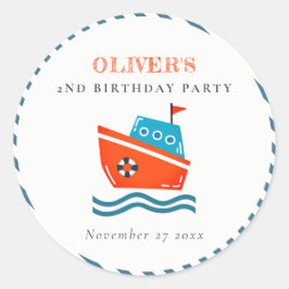 かわいい明るい航海のキッズボート任意の年齢誕生日 ラウンドシール