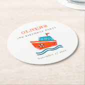 かわいい明るい航海のキッズボート任意の年齢誕生日 ラウンドペーパーコースター (アングル)