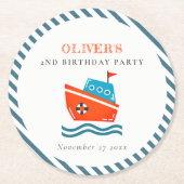 かわいい明るい航海のキッズボート任意の年齢誕生日 ラウンドペーパーコースター (正面)