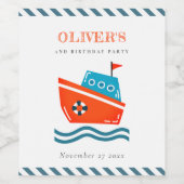 かわいい明るい航海のキッズボート任意の年齢誕生日 ワインラベル (シングルラベル)