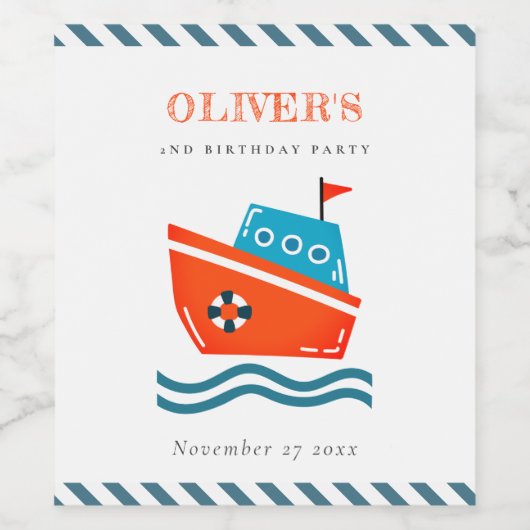 かわいい明るい航海のキッズボート任意の年齢誕生日 ワインラベル (シングルラベル)