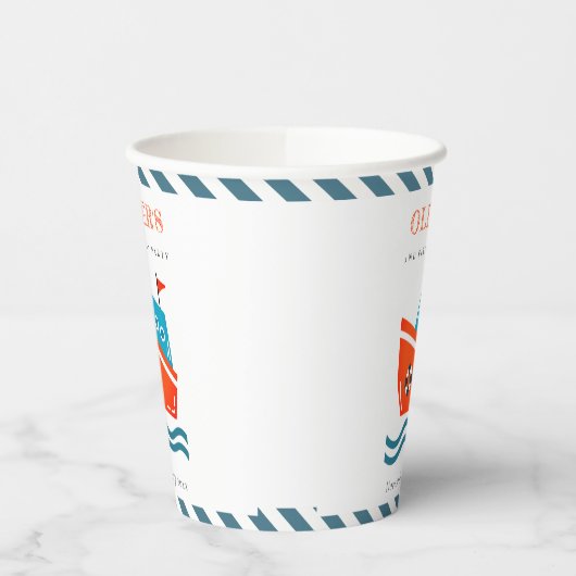 かわいい明るい航海のキッズボート任意の年齢誕生日 紙コップ (左)