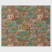 かわいい明るい色のレトロサークル花柄 ラッピングペーパー (フラット)