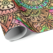 かわいい明るい色のレトロサークル花柄 ラッピングペーパー (ロールコーナー)