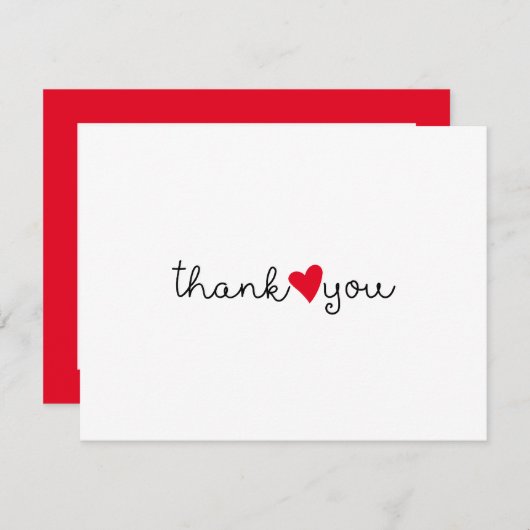 かわいい明るい赤いハートの感謝 サンキューカード (正面/裏面)