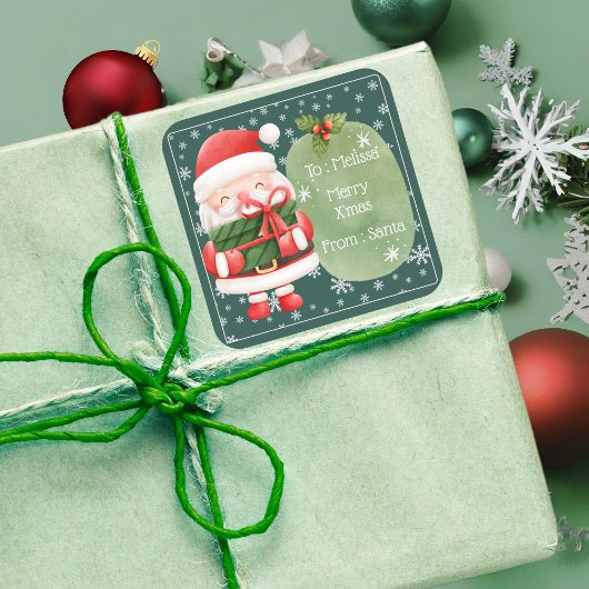 かわいい明るい赤サンタメリークリスマスステッカー スクエアシール