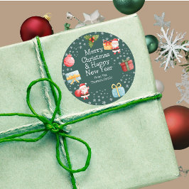 かわいい明るい赤サンタメリークリスマスステッカー ラウンドシール