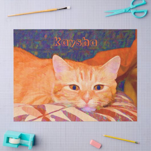 かわいい明るおもしろいいオレンジのタビーキャットデコパージュ 薄葉紙 (クラフト)