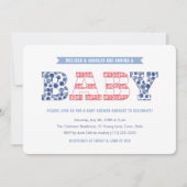 かわいい星とストライプのカップル赤ちゃんシャワーパーティー 招待状 (正面)