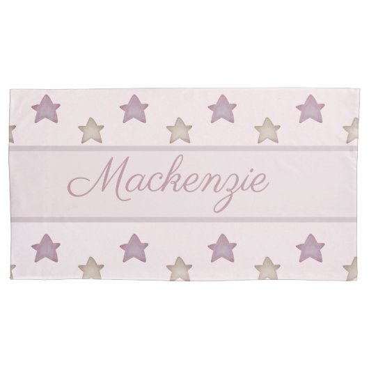かわいい星と名前をカスタムするオンピンク 枕カバー (正面)