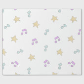 かわいい星と音符のパターン ラッピングペーパー (フラット)