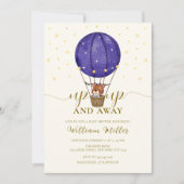 かわいい星のテディベアの熱気球ベビーシャワー 招待状 (正面)
