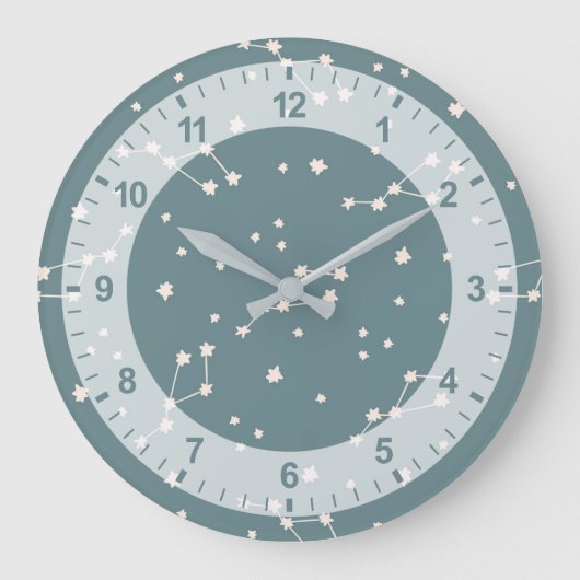 かわいい星座の空のパターン ラージ壁時計 (正面)