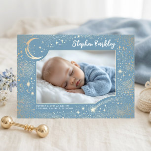 かわいい星月天体新生児男の子写真誕生 案内状