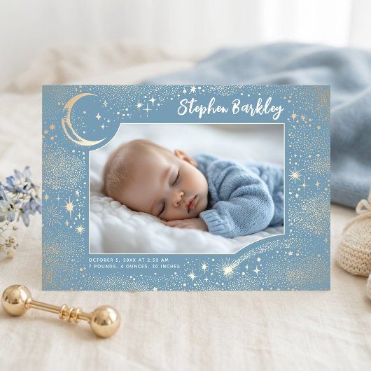 かわいい星月天体新生児男の子写真誕生 案内状