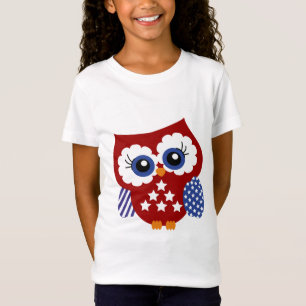 かわいい星条旗の愛国心が強いフクロウのワイシャツ Tシャツ