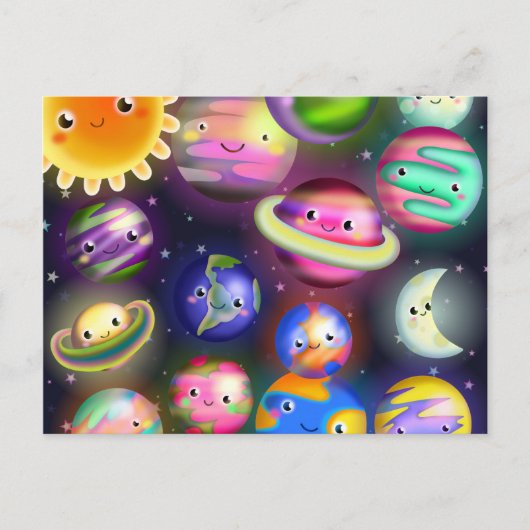 かわいい星空の宇宙宇宙惑星 ポストカード (正面)