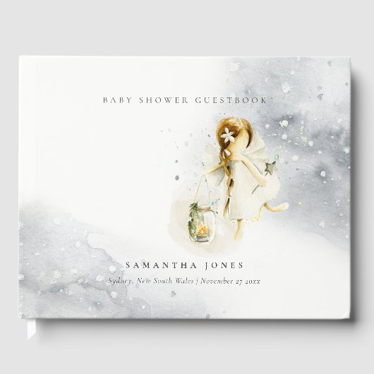 かわいい星空の魔法の水の色フェアリー赤ちゃんシャワー ゲストブック (正面)