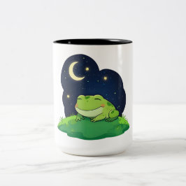 かわいい星空観察カエル かわいい夜空デザイン ツートーンマグカップ