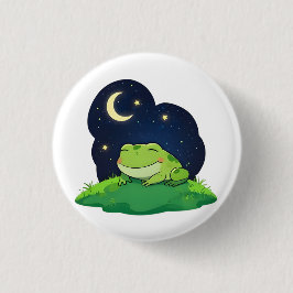 かわいい星空観察カエル かわいい夜空デザイン 缶バッジ