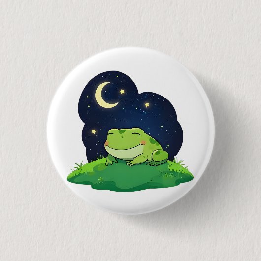 かわいい星空観察カエル かわいい夜空デザイン 缶バッジ (正面)