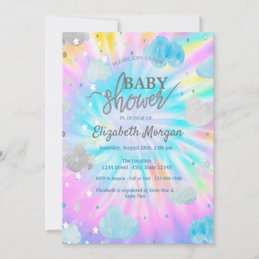 かわいい星&クラウド絞り染めベビーシャワー 招待状 (正面)