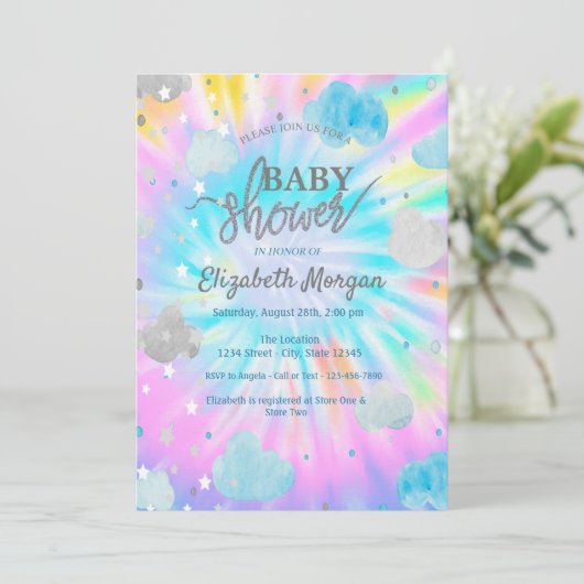 かわいい星&クラウド絞り染めベビーシャワー 招待状 (スタンド正面)