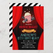 かわいい映画の夜のテーマパーティーの招待 招待状 (正面/裏面)