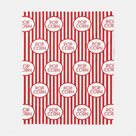 かわいい映画の夜ポップコーン赤い白い毛布 フリースブランケット (正面)
