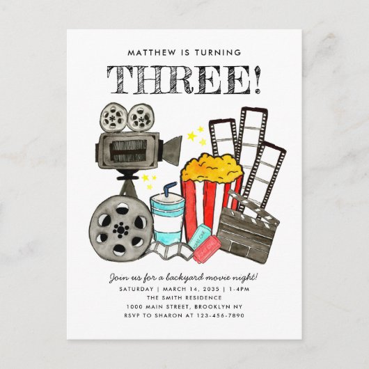 かわいい映画ナイトシネマウォッチパーティー子供の誕生日 ポストカード (正面)