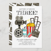 かわいい映画ナイトシネマウォッチパーティー子供の誕生日 招待状 (正面/裏面)