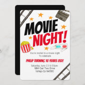 かわいい映画夜映画誕生会の招待 招待状 (正面/裏面)