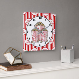 かわいい映画館の部屋ポップコーン時計 スクエア壁時計